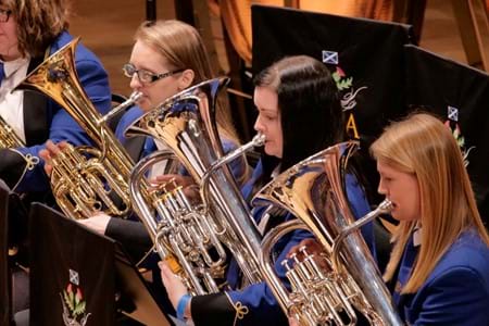 Perthshire Brass' euphonium and baritone section performing at the 2019 Scottish Brass Band Championships